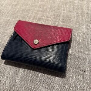 Louis Vuitton Pink and Blue Wallet with Leather Texture and Envelope Design